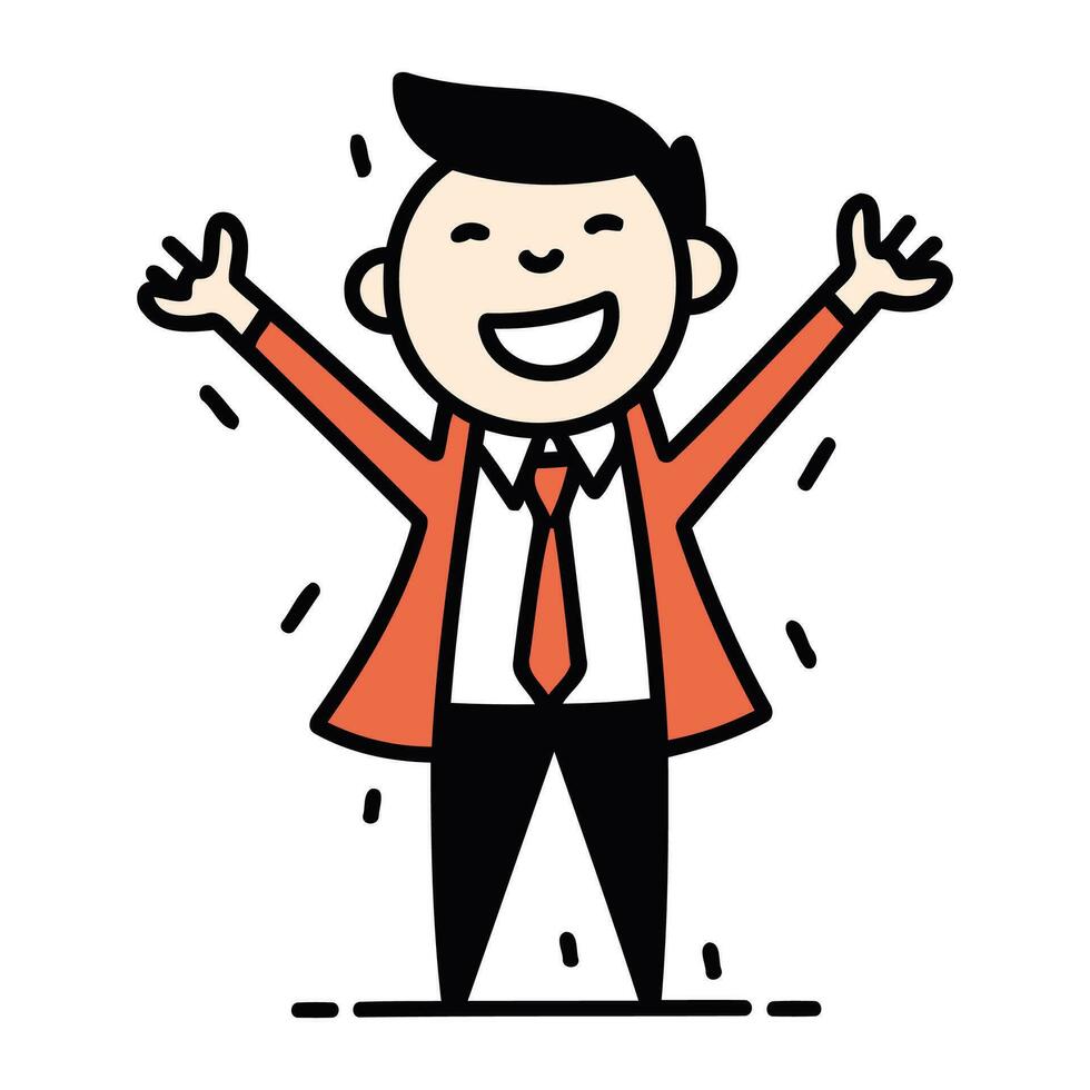 Businessman happy with hands up. Vector illustration in flat style.