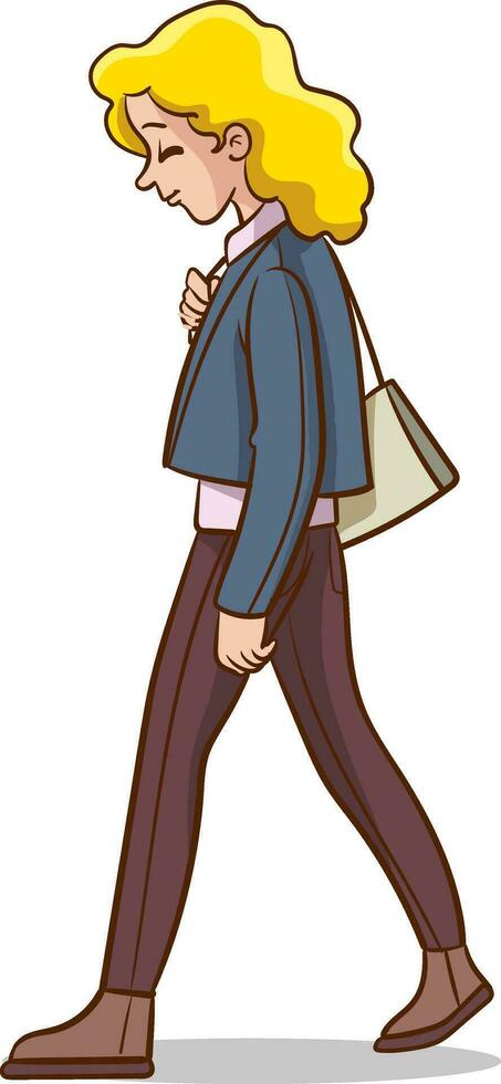 ilustración de un mujer de negocios caminando con un bolso en su mano vector