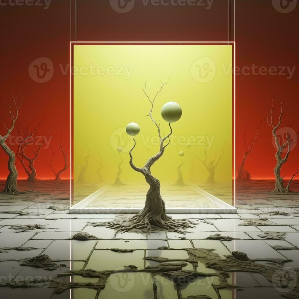 Psychedelic Poster with fantastic landscapes, mystical characters. AI Generated photo