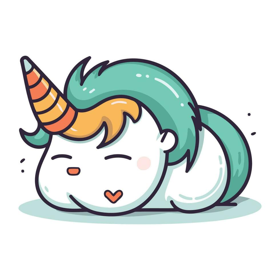 Cute cartoon unicorn with horn. Vector illustration. Isolated on white background.