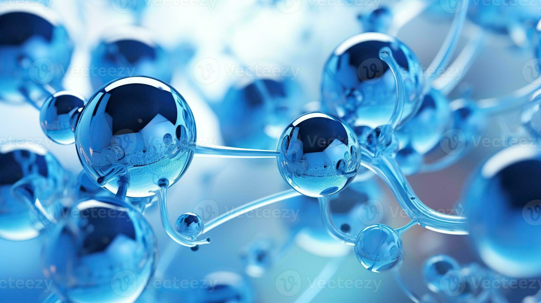 Abstract molecules design. Atoms. Molecular structure with blue spherical particles. Ai Generated photo