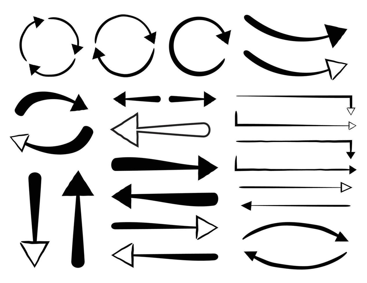 Circular Arrows, Straight Arrows, Curved Arrows, Hand Drawn Arrow Set, Handmade Arrow Collection vector