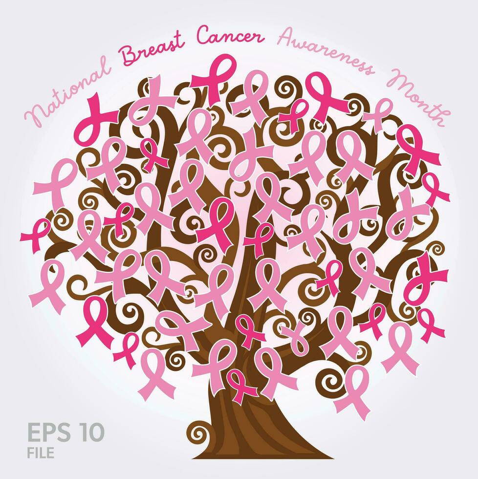 Breast Cancer Pink Ribbon tree, vector. vector