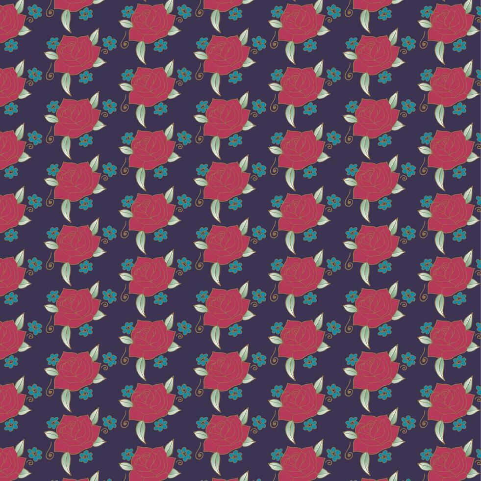 Red Rose Pattern with dark blue background vector pattern