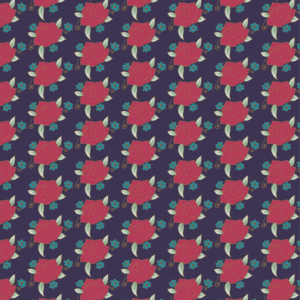 Red Rose Pattern with dark blue background vector pattern