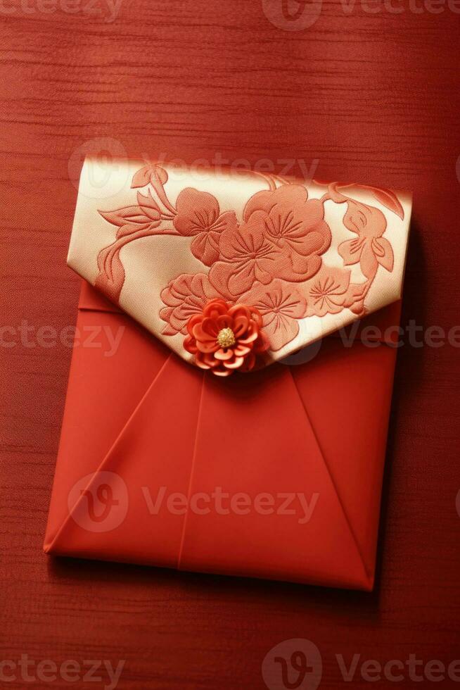 beautiful asian style red envelope on table. AI Generated photo