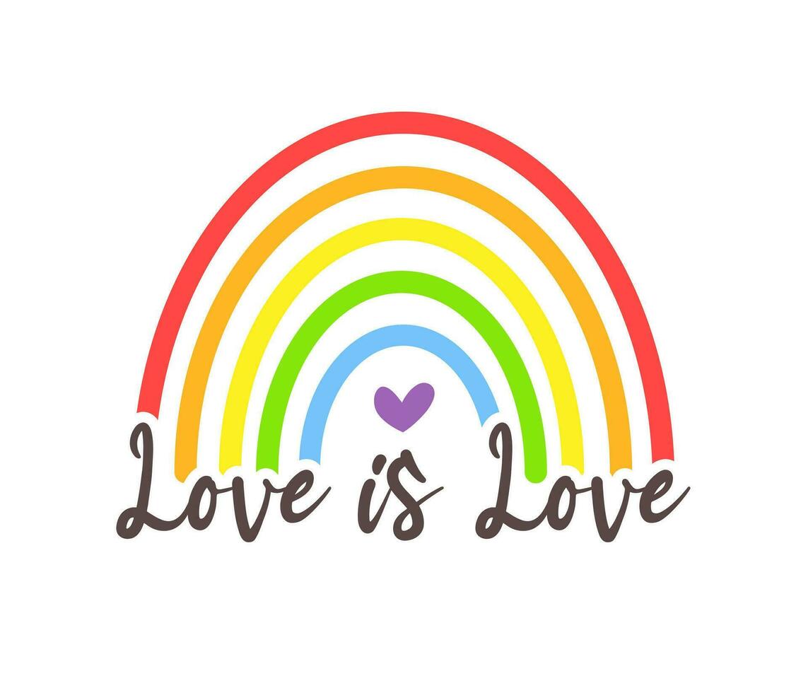 LGBT boho rainbow. Love is Love vector illustration isolated on white background. Pride month concept design for shirts, posters, banners, cards, clothes, signs and so on