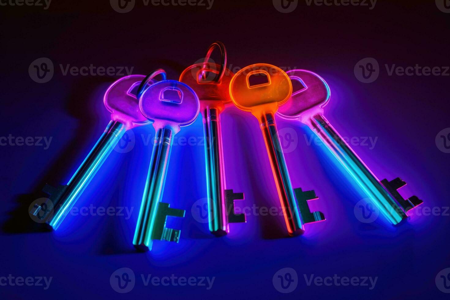 bunch of keys with neon light. AI Generated photo