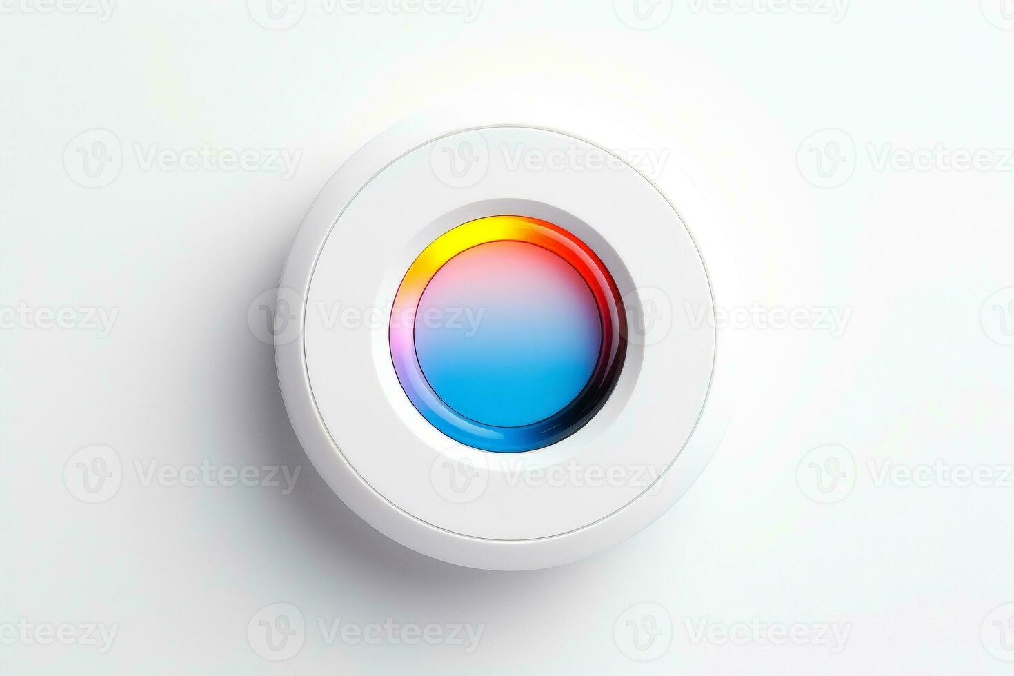 Abstract high tech multicolor button on white background, Generative AI photo