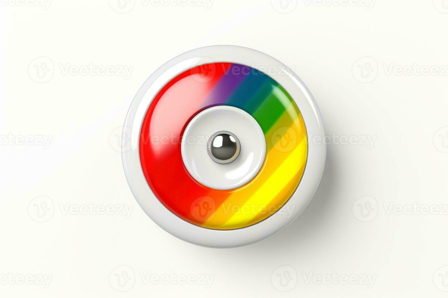 Abstract high tech multicolor button on white background, Generative AI photo