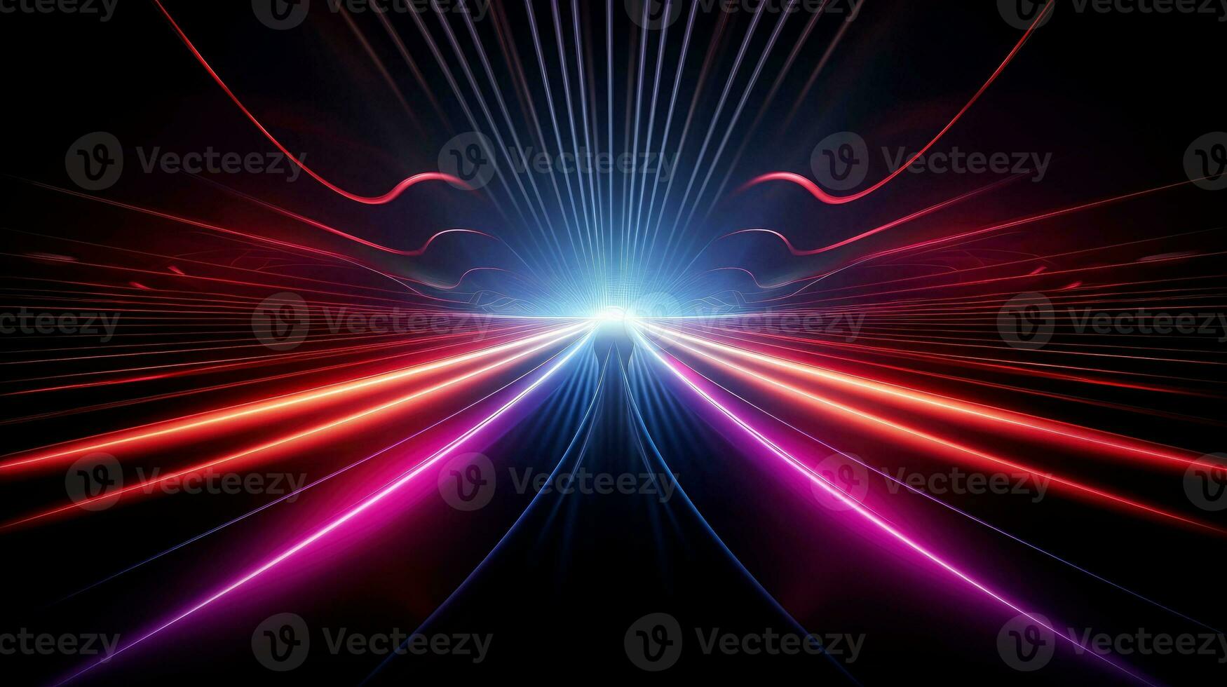 Abstract multicolor neon glowing line, Technology background, Generative AI photo