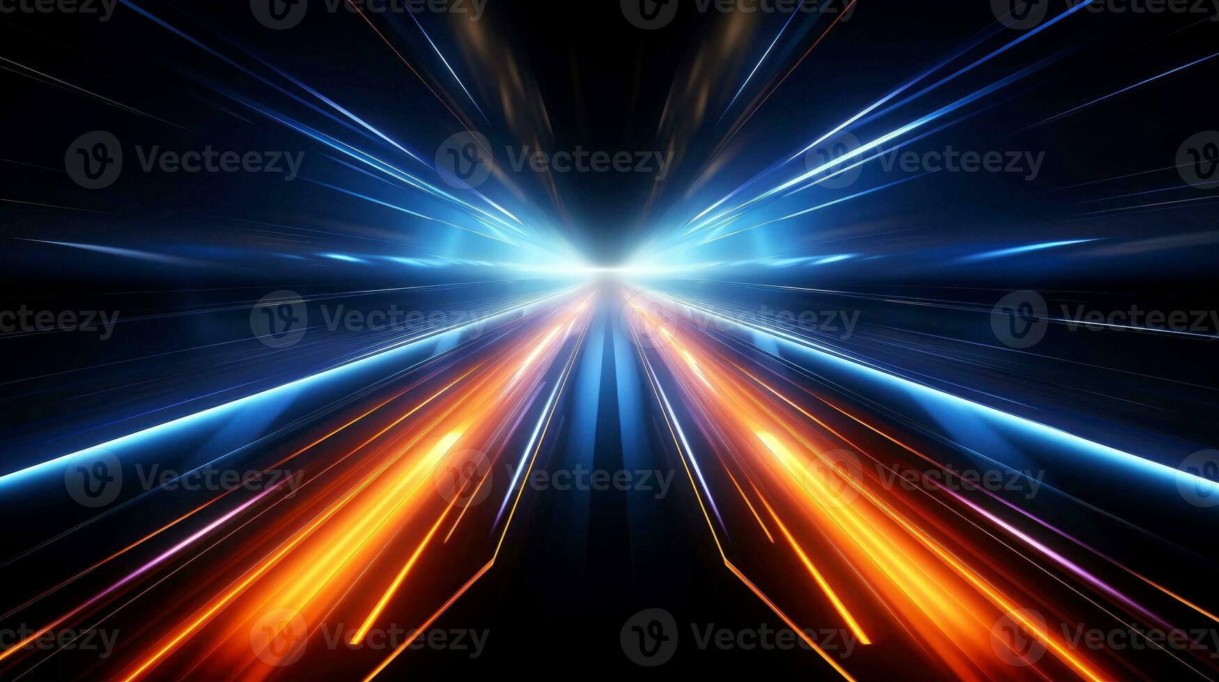 Abstract multicolor neon glowing line, Technology background, Generative AI photo