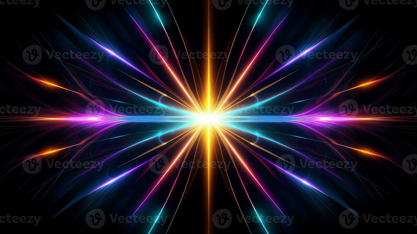 Abstract multicolor neon glowing line, Technology background, Generative AI photo