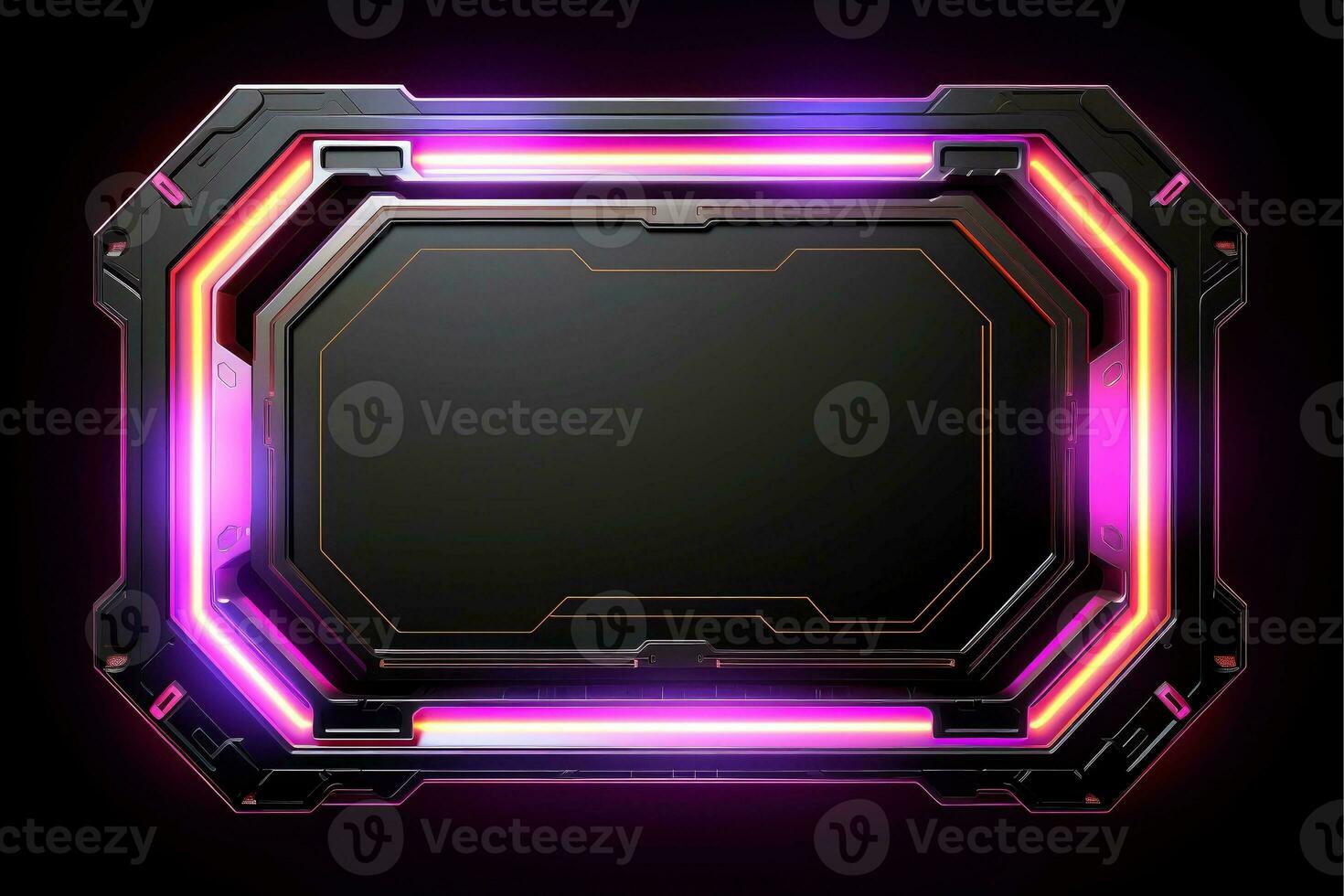 Abstract high tech black border, futuristic technology background, Generative AI photo
