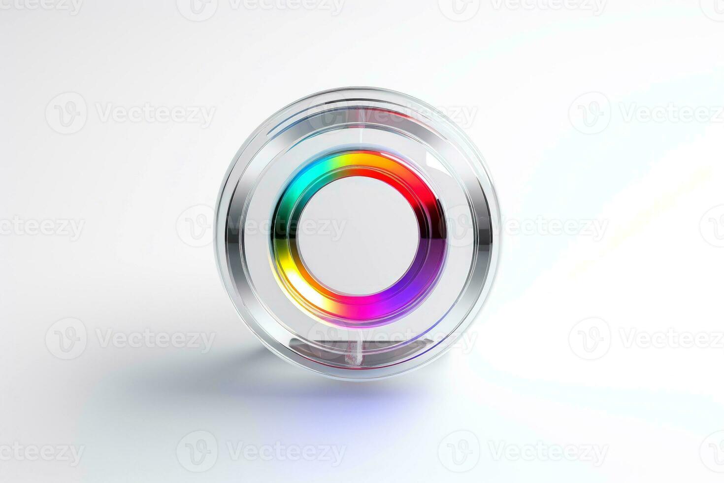 Abstract high tech multicolor button on white background, Generative AI photo