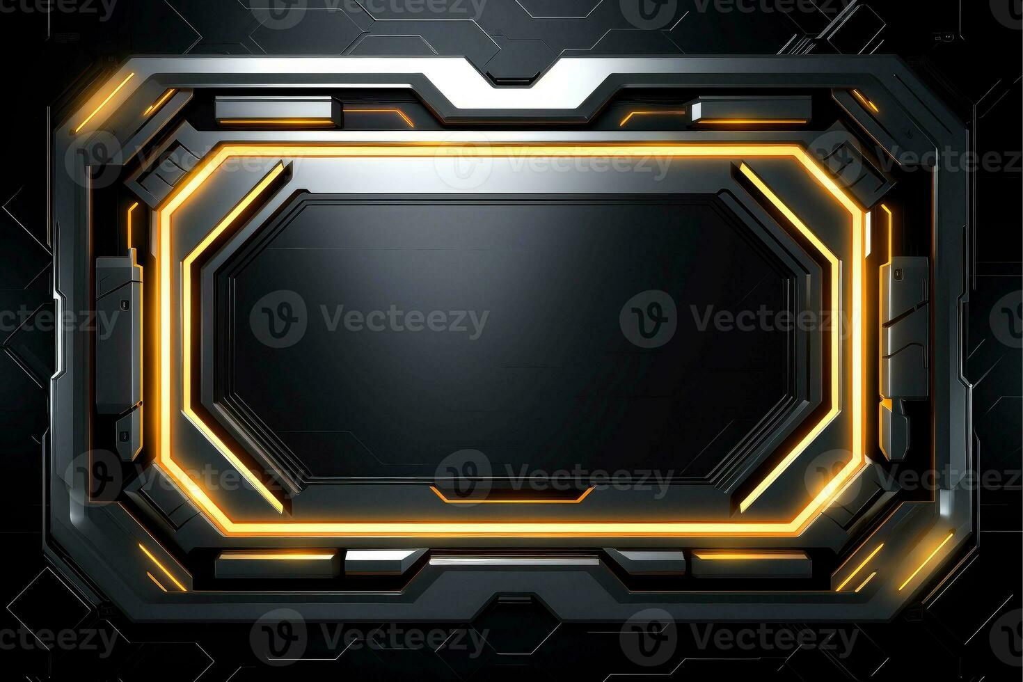 Abstract high tech black border, futuristic technology background, Generative AI photo
