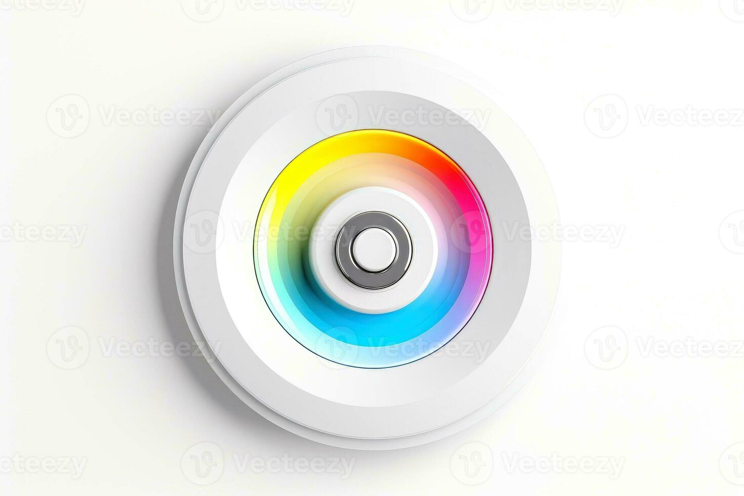 Abstract high tech multicolor button on white background, Generative AI photo