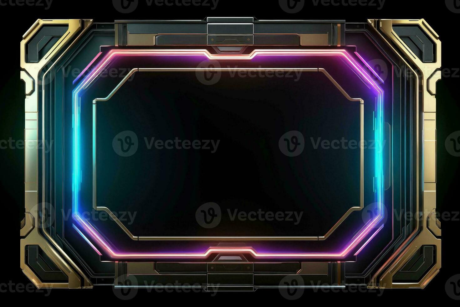 Abstract high tech black border, futuristic technology background, Generative AI photo