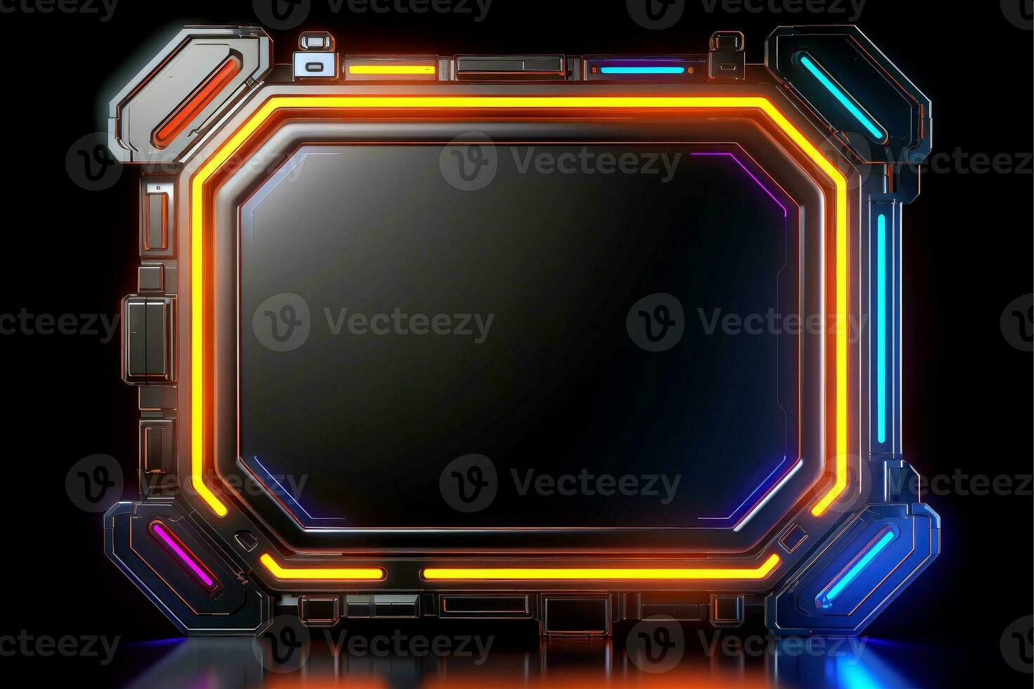 Abstract high tech black border, futuristic technology background, Generative AI photo