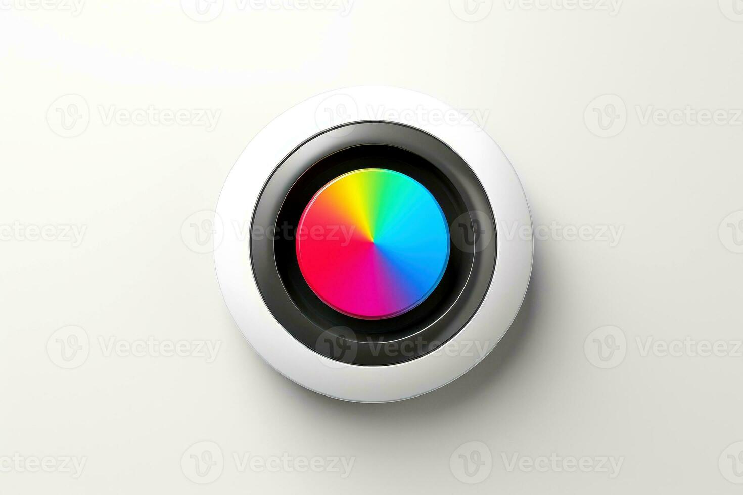 Abstract high tech multicolor button on white background, Generative AI photo