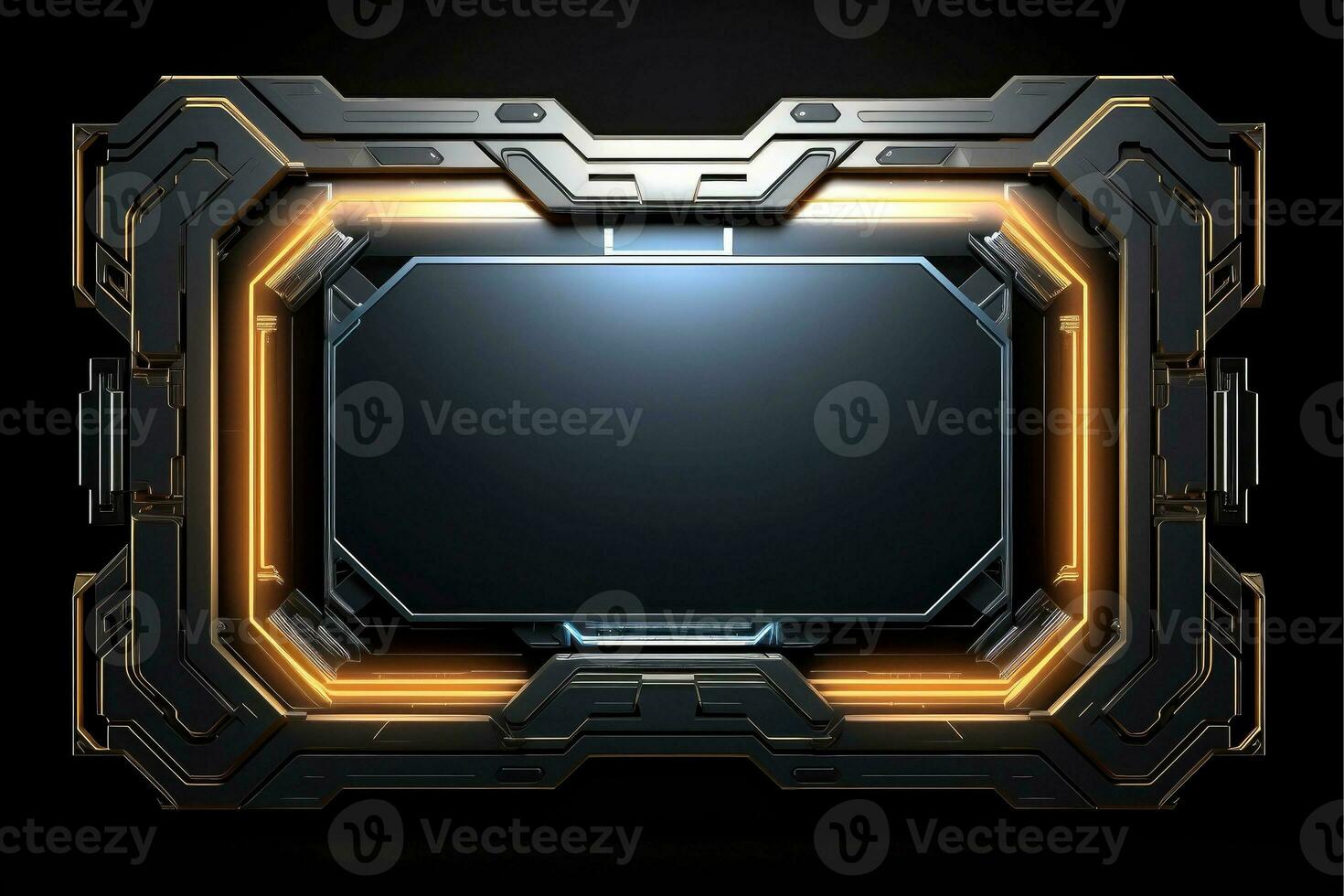 Abstract high tech black border, futuristic technology background, Generative AI photo
