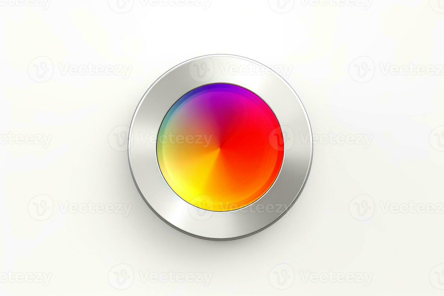 Abstract high tech multicolor button on white background, Generative AI photo