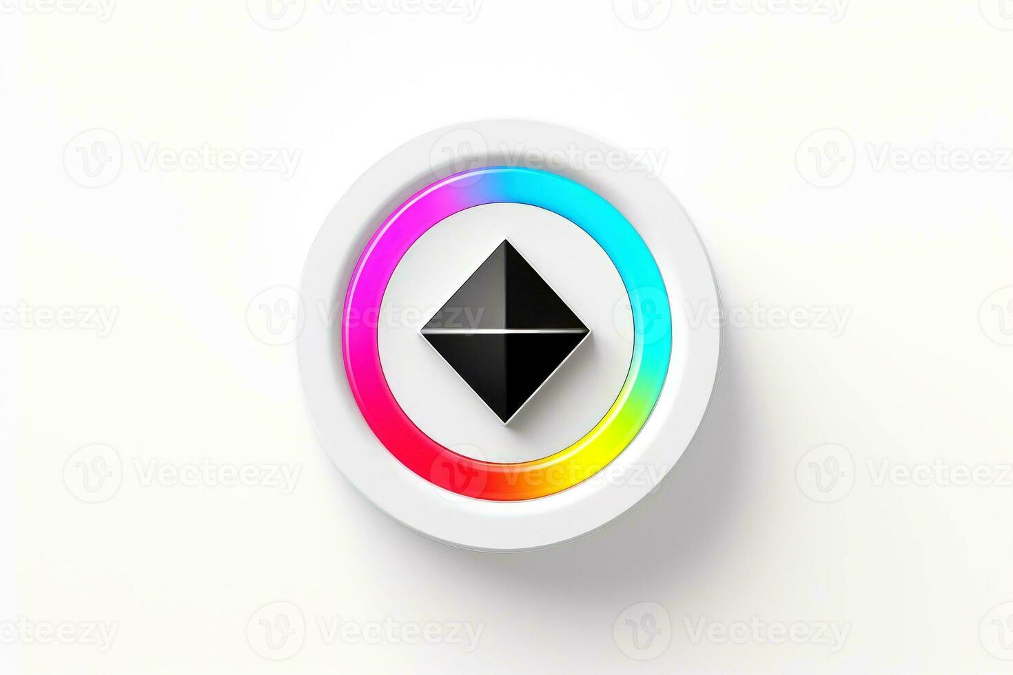 Abstract high tech multicolor button on white background, Generative AI photo