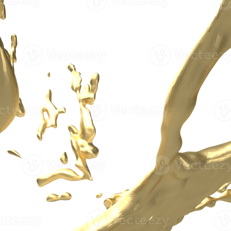 The gold liquid png image for decor concept 3d rendering