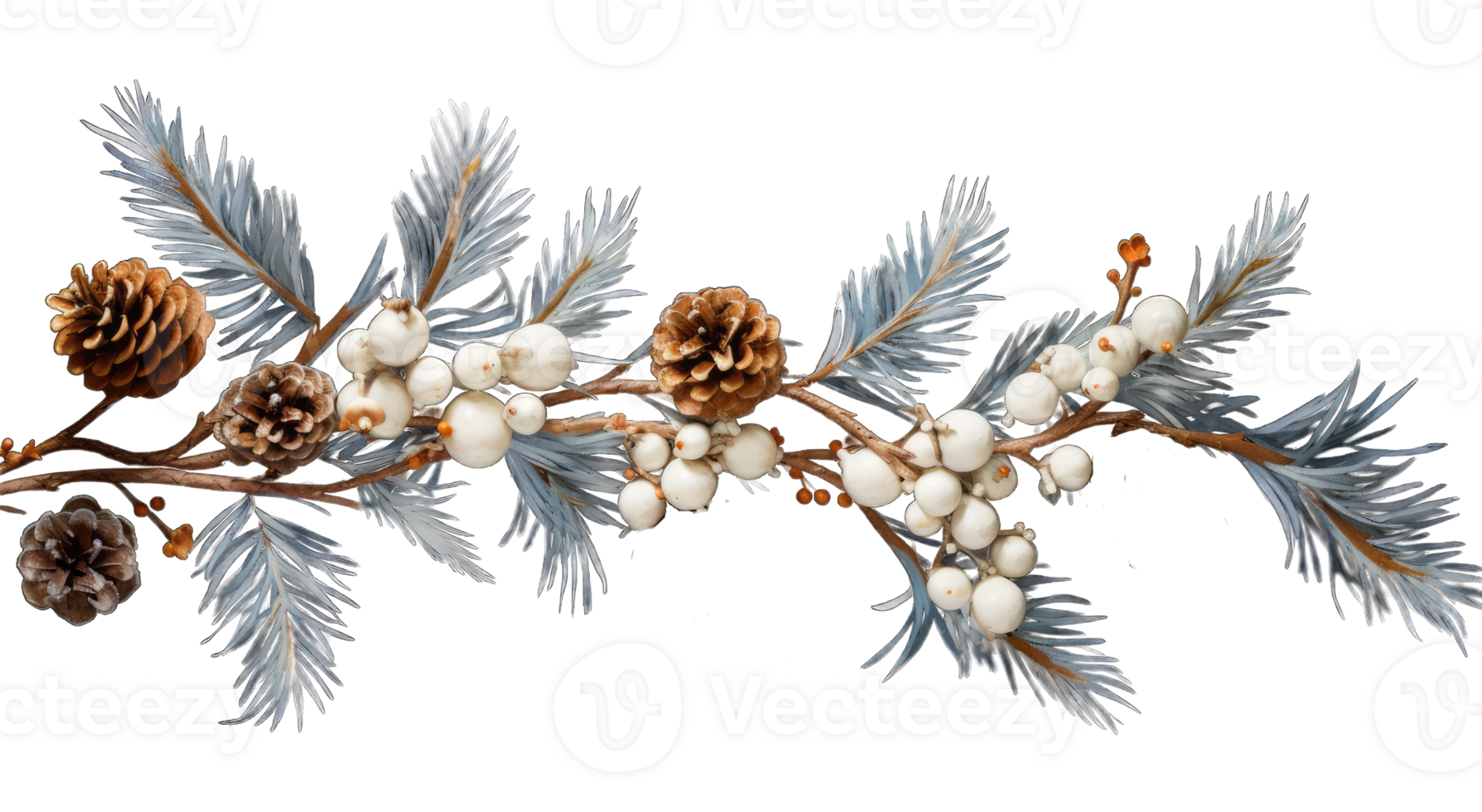 Fir branch, with branches of berries and snow isolated. snowing fir tree branch, isolated on transparent background, AI generated png