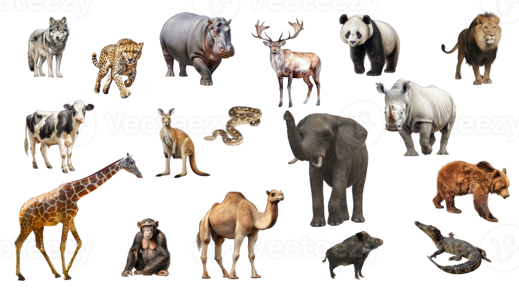 afrikanisch Safari Tier auf transparent Hintergrund. Illustration Satz. Tierwelt, ai generiert png
