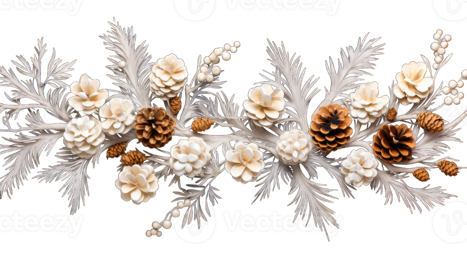 Fir branch, with branches of berries and snow isolated. snowing fir tree branch, isolated on transparent background, AI generated png