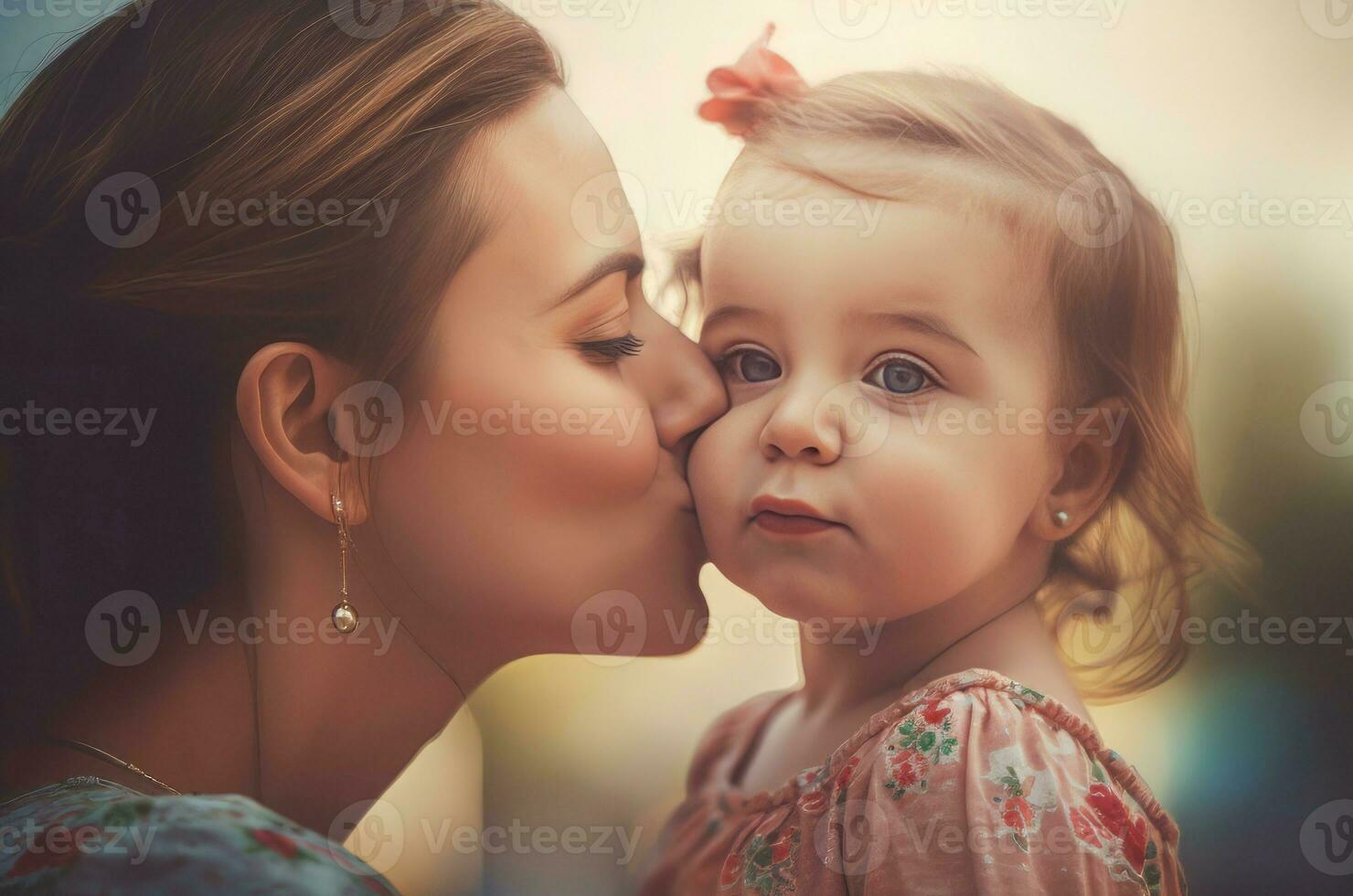 Cute mother daughter kiss. Generate Ai photo