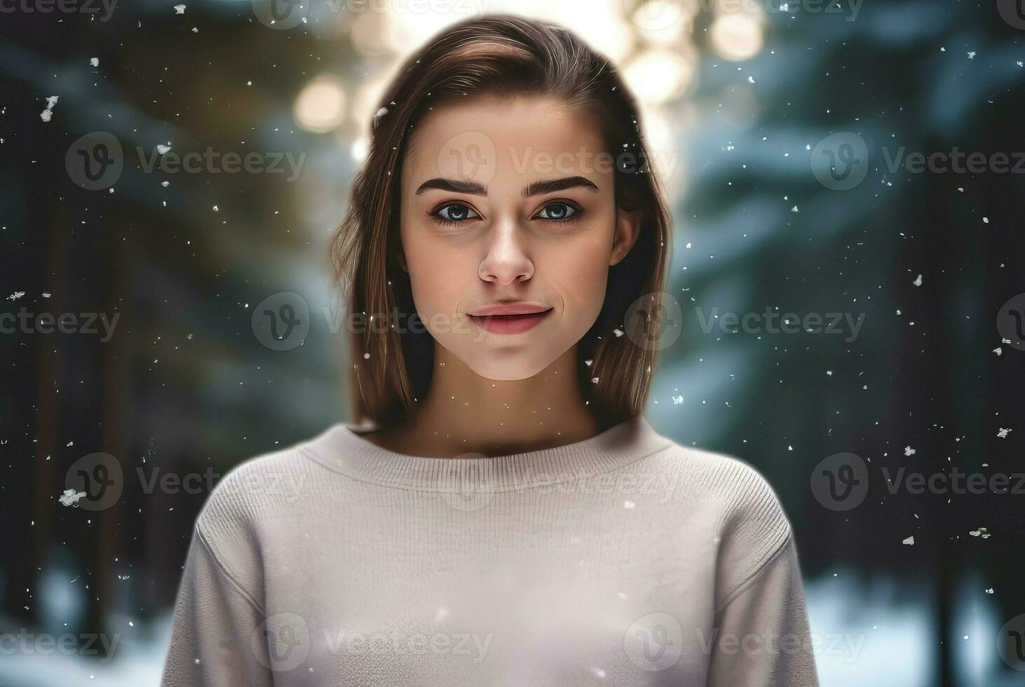 Woman winter forest snow. Generate Ai photo