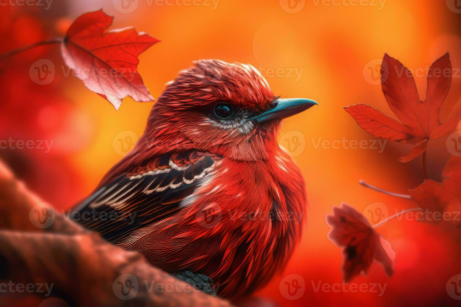 Colorful red brave flycatcher. Generate Ai photo