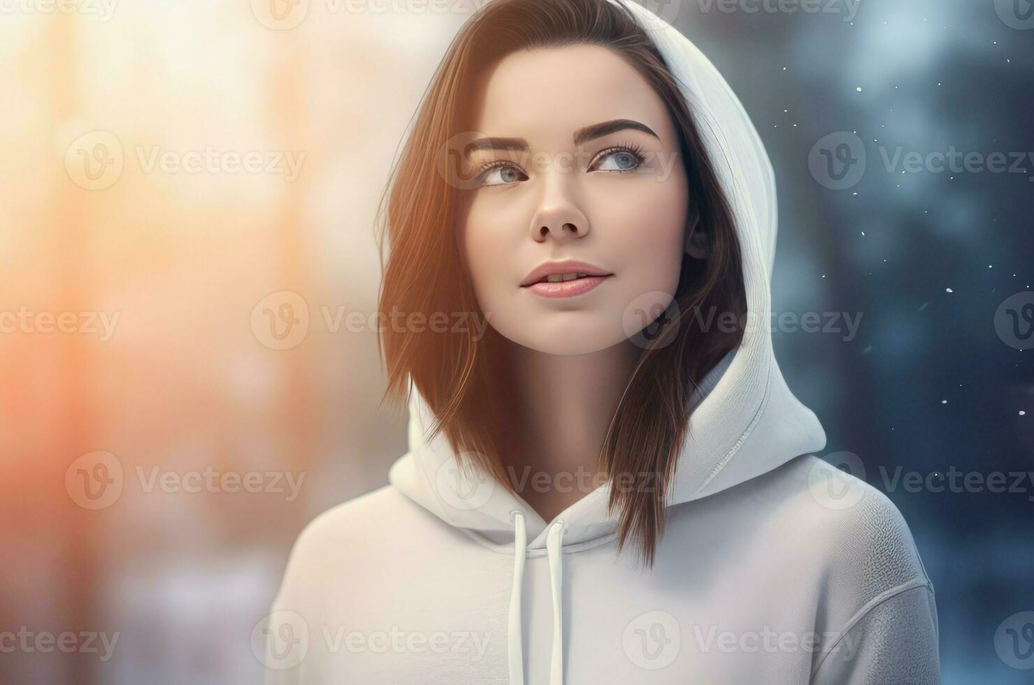 Woman winter forest snow portrait. Generate Ai photo