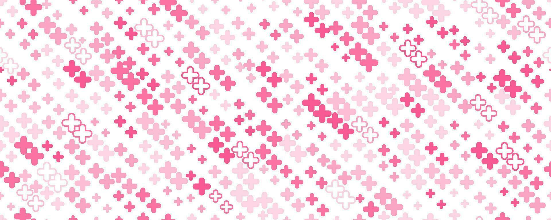 Medical cross and plus background. Abstract seamless pink pattern for hospital and pharmacy. Geometrical shapes ornament. Vector backdrop