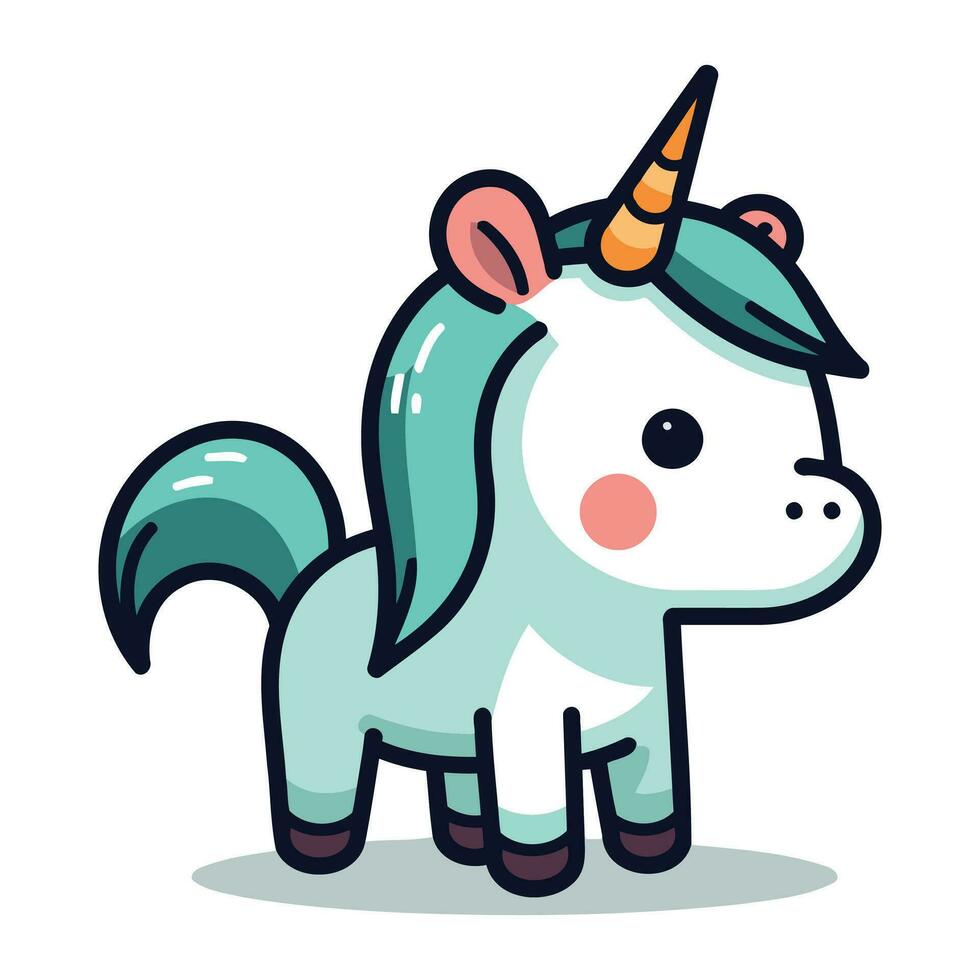 Cute cartoon unicorn isolated on white background. Vector illustration in a flat style.