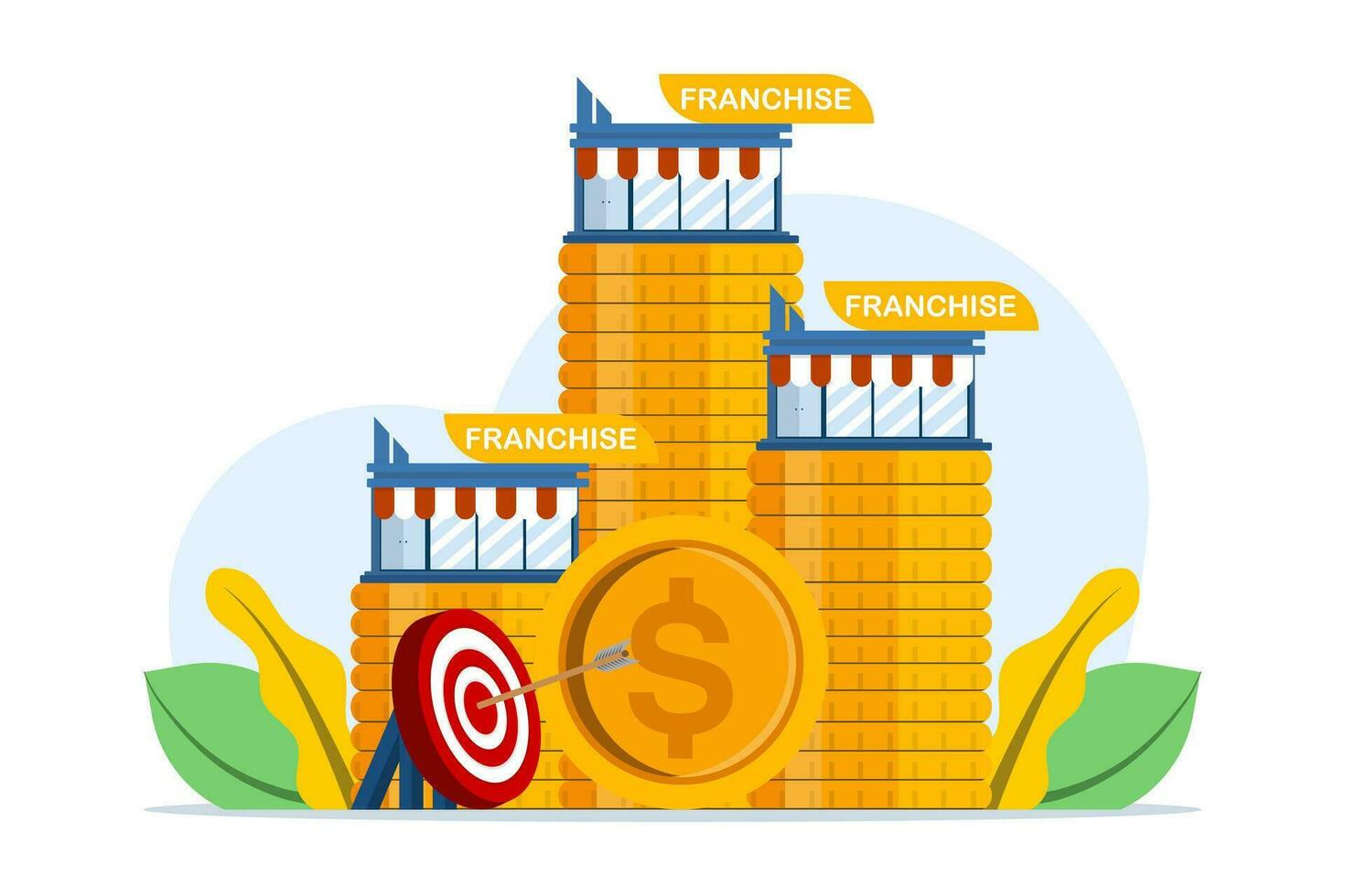 franchise business store concept, startup strategy, expansion, development, company, franchise business planning for sale. SME startup crowdfunding. Buying and selling new businesses. vector