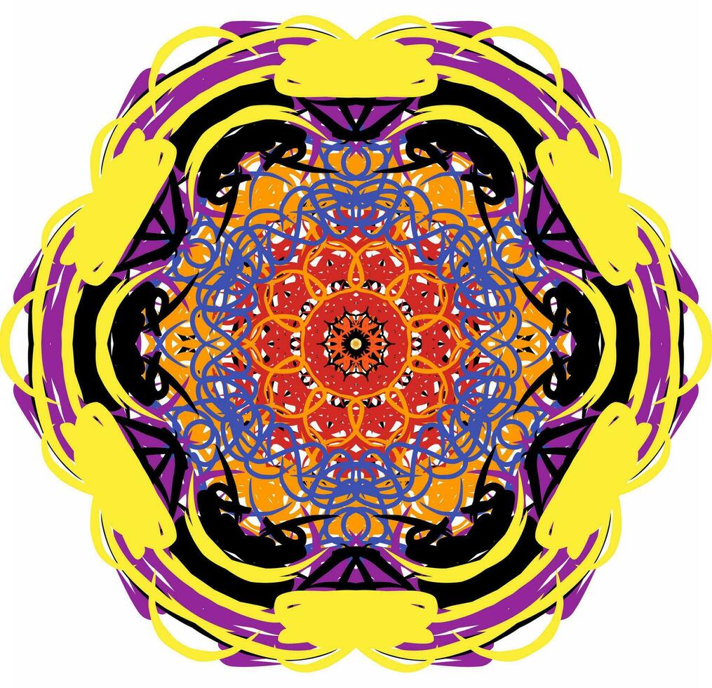 a colorful circular design with a yellow, purple and blue background vector