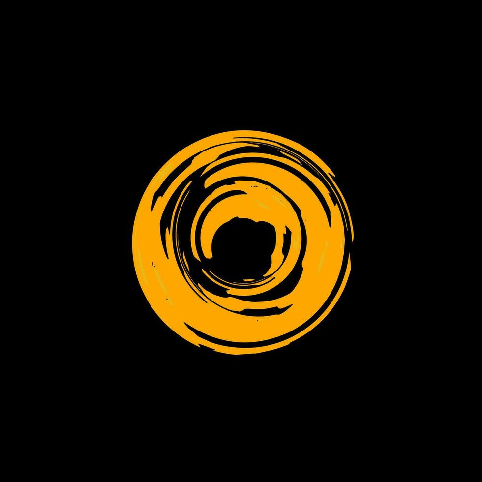 a black and yellow logo with a swirl in the center vector