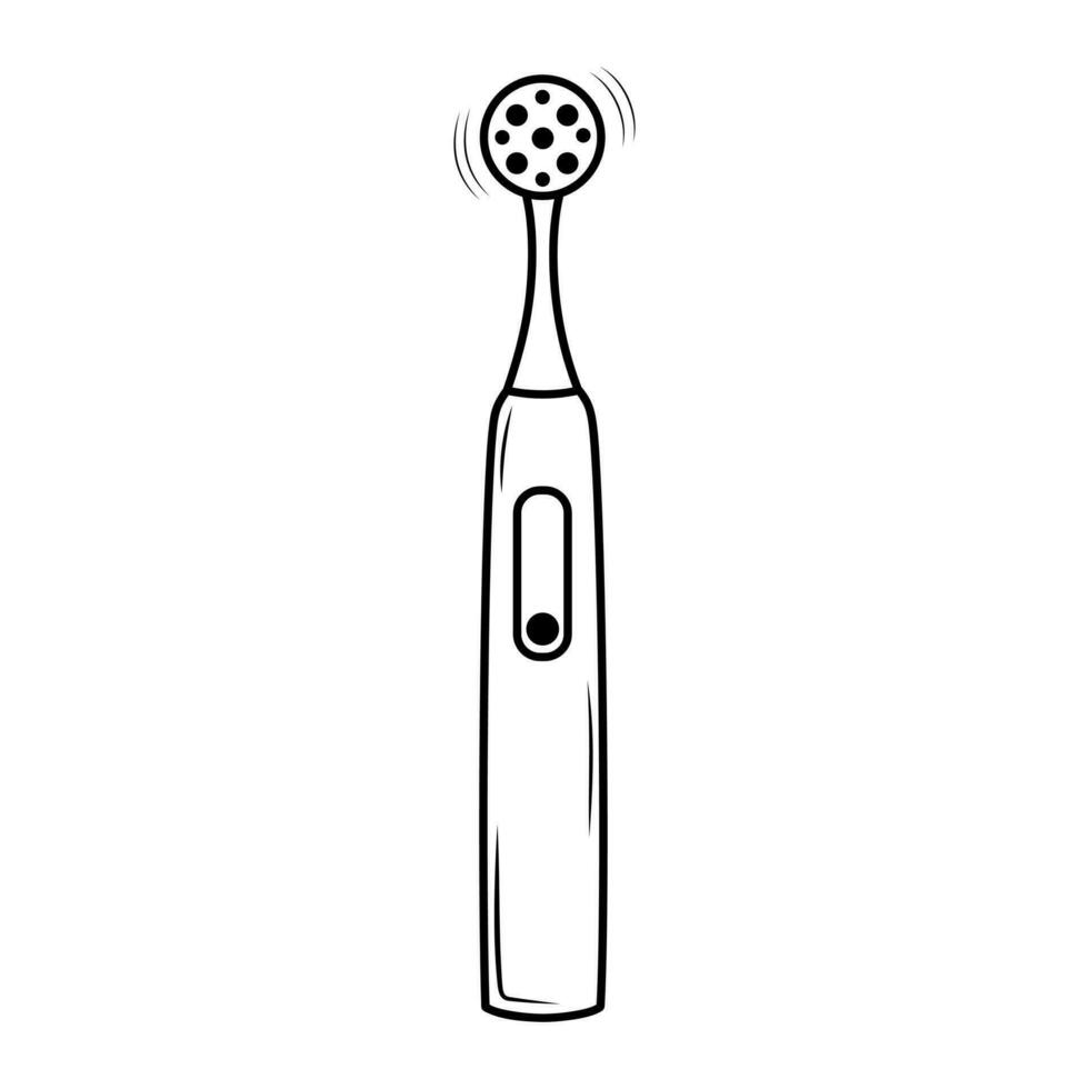 Electric toothbrush with rotating nozzle. Linear doodle icon. Dental care, oral hygiene concept. vector