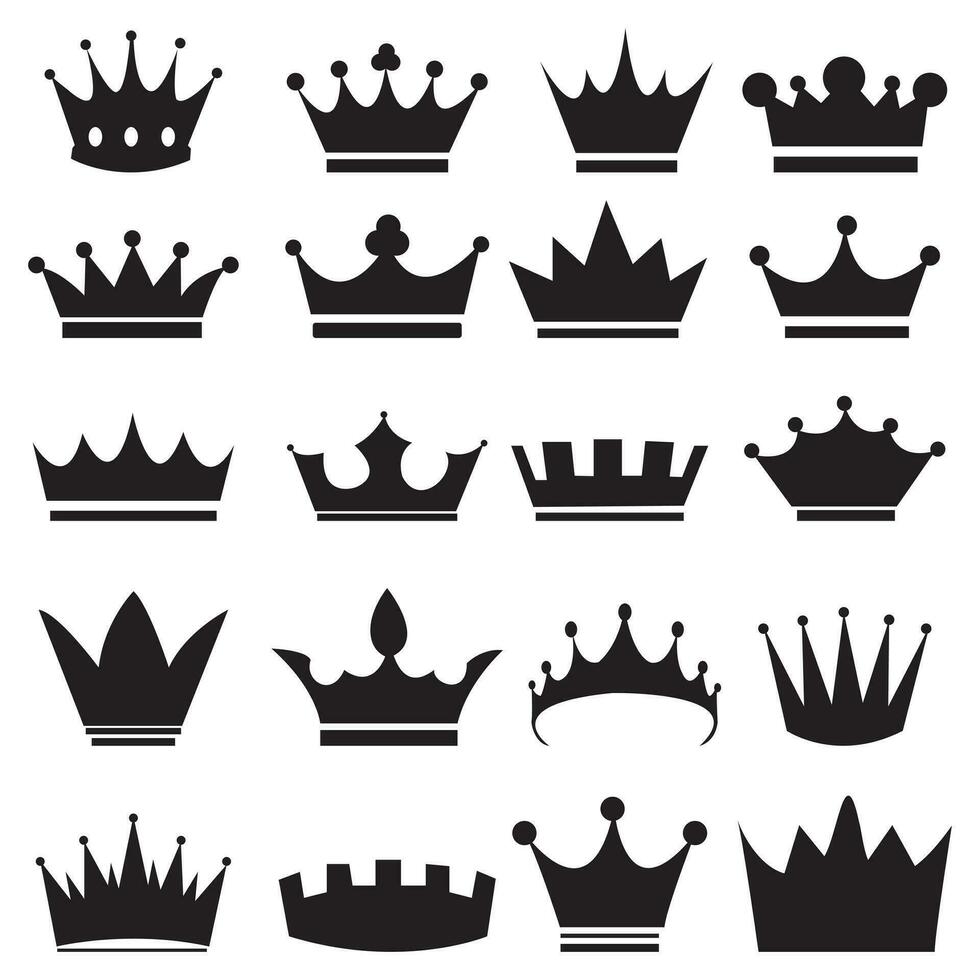 20 conjunto de negro corona iconos negro corona símbolo colección vector