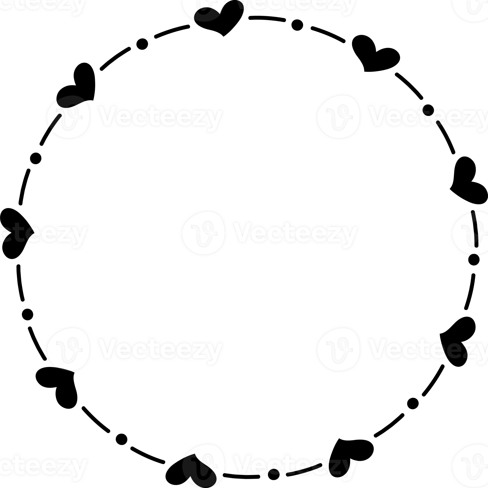 Decorative round heart frames hand drawn, Vintage laurel wreath, Transparent background