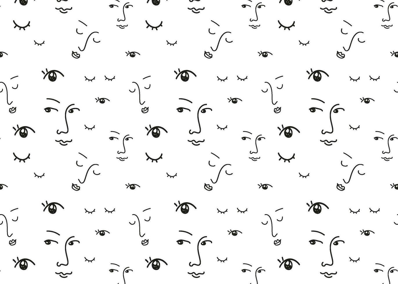 Faces of people seamless pattern. Vector doodle background