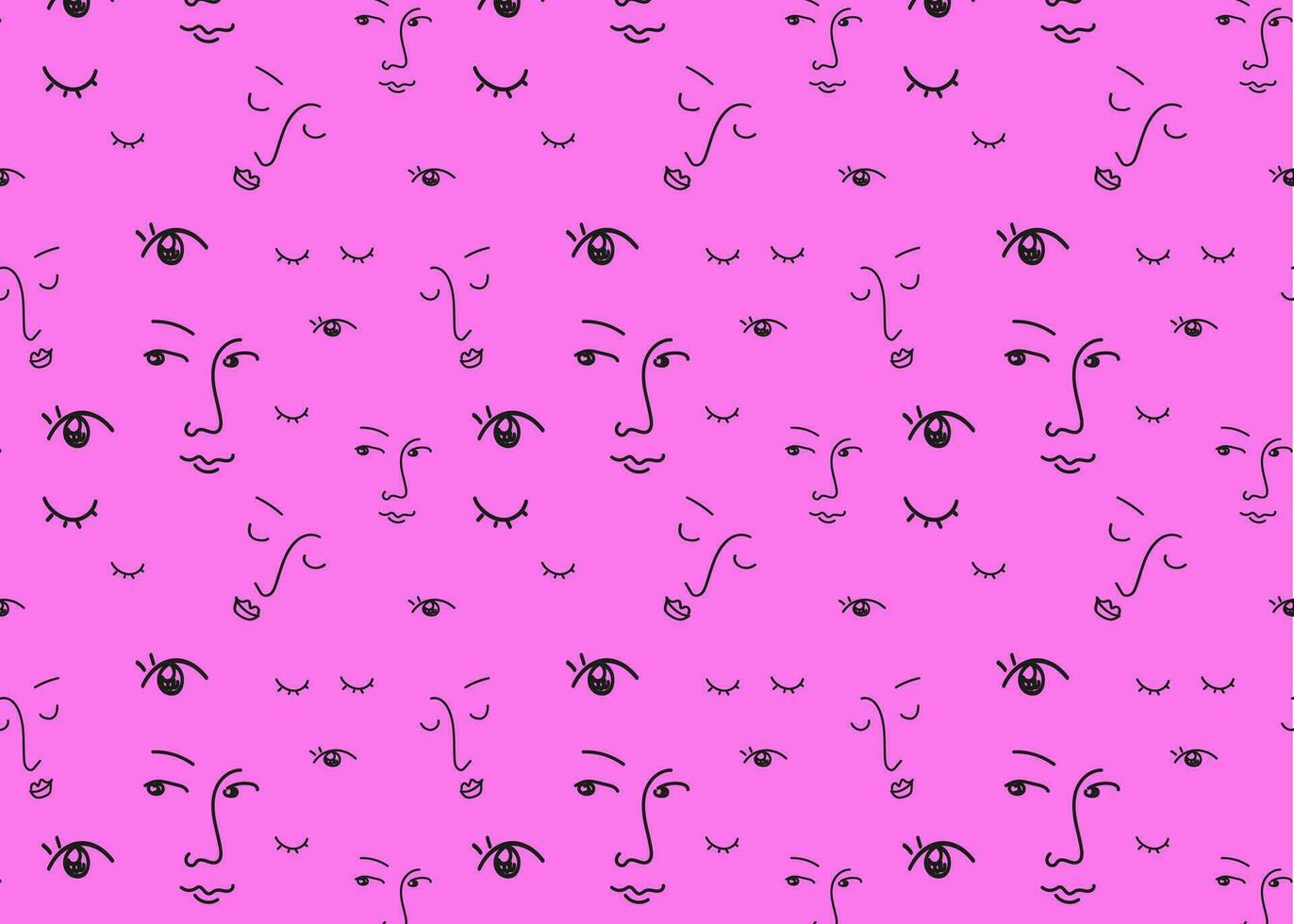 Faces of people seamless pattern. Vector doodle background