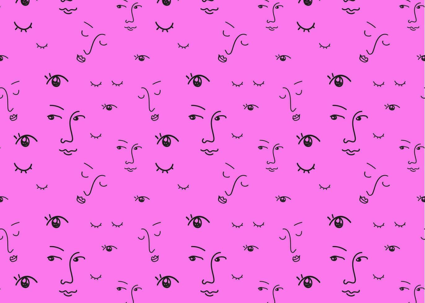 Faces of people seamless pattern. Vector doodle background