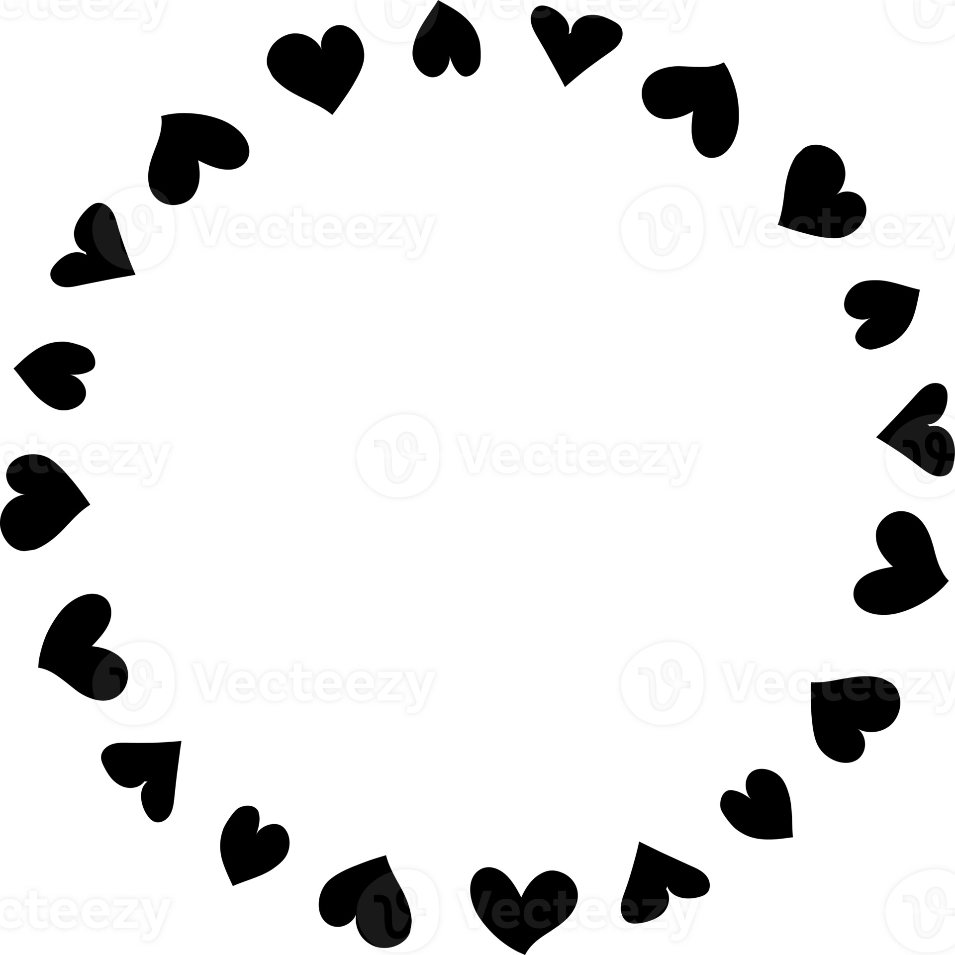 Decorative round heart frames hand drawn, Vintage laurel wreath, Transparent background