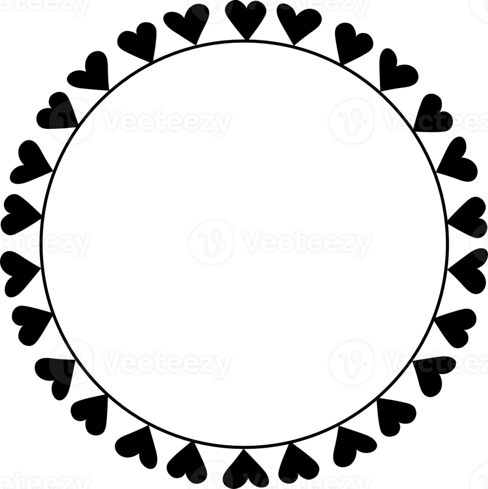 Decorative round heart frames hand drawn, Vintage laurel wreath, Transparent background