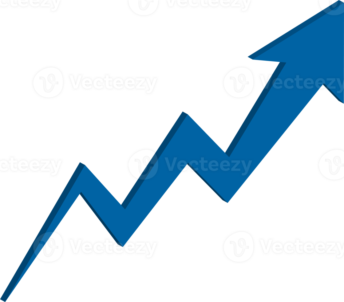 3d arrow business graph illustration. Transparent background png