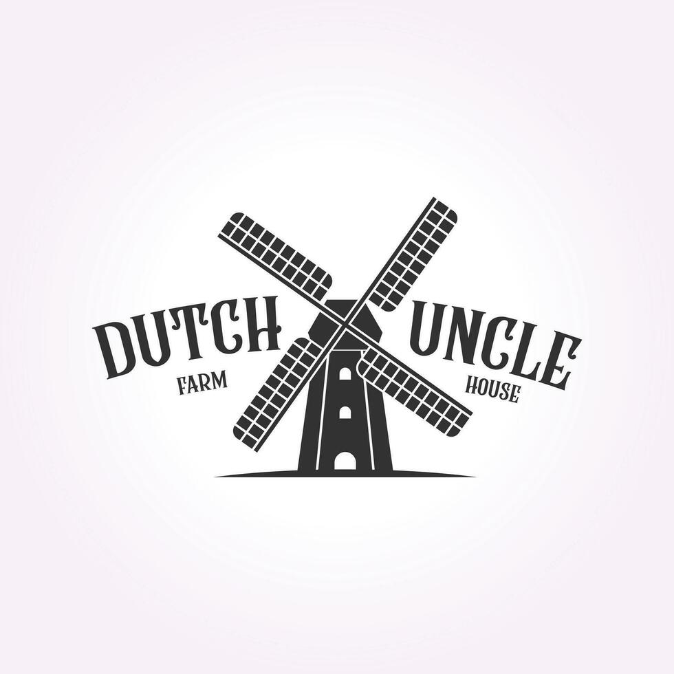 vintage simple dutch uncle logo, windmill illustration design, retro vector farmhouse icon design